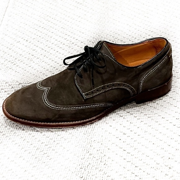 Johnston & Murphy Suede Oxfords Lace Up Wingtip Top Stitching Gray Size 10 - Picture 1 of 11